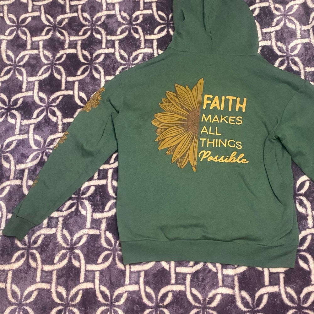 Green Faith Hoodie with Gold Embroidery - Picture 7 of 8